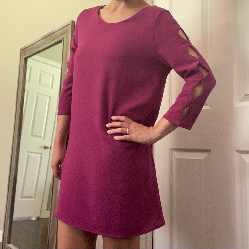 She + Sky magenta 3/4 sleeve cut out dress
